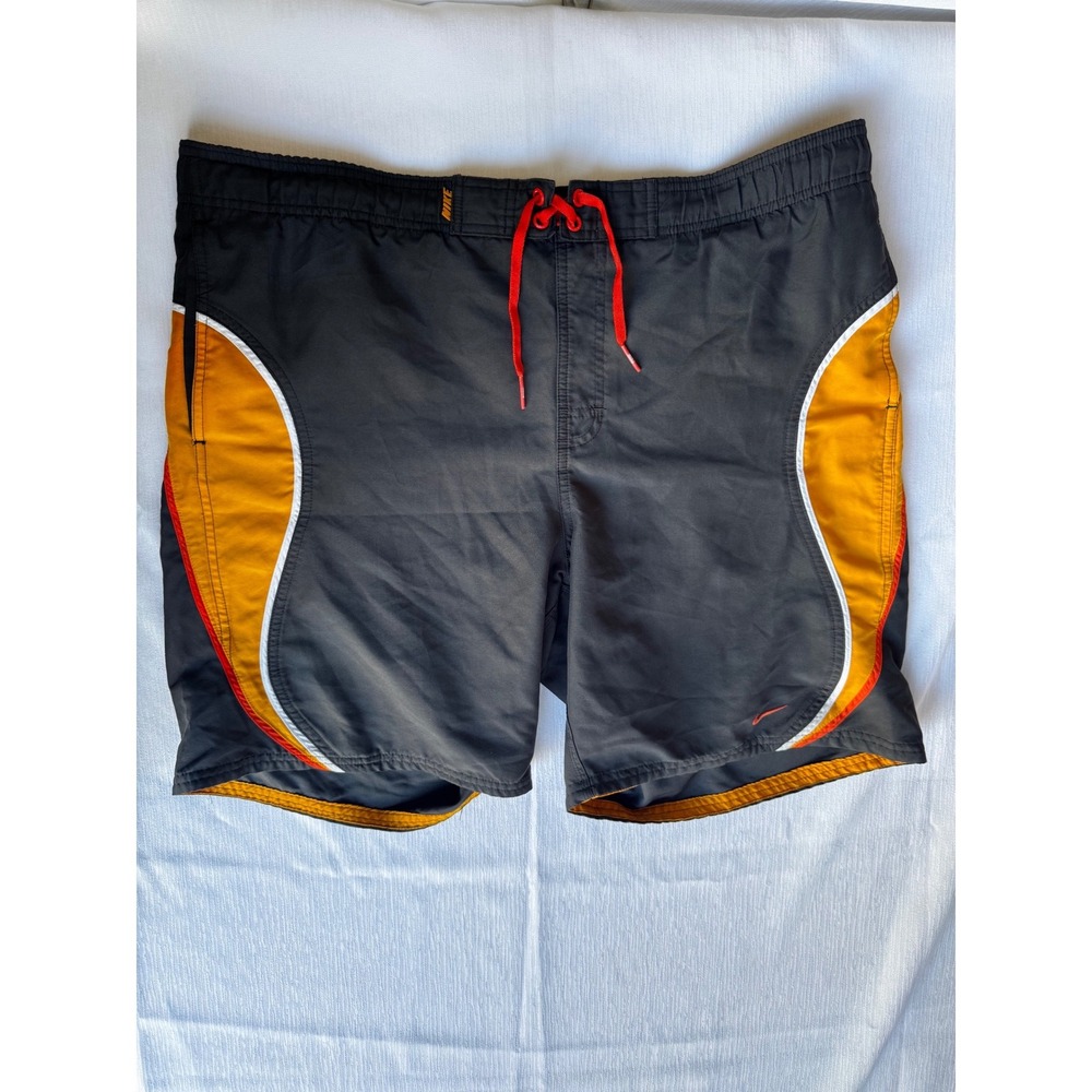 Nike Mens Swim Trunks Large Colorblock Grey Orange Board Shorts Mesh Lined